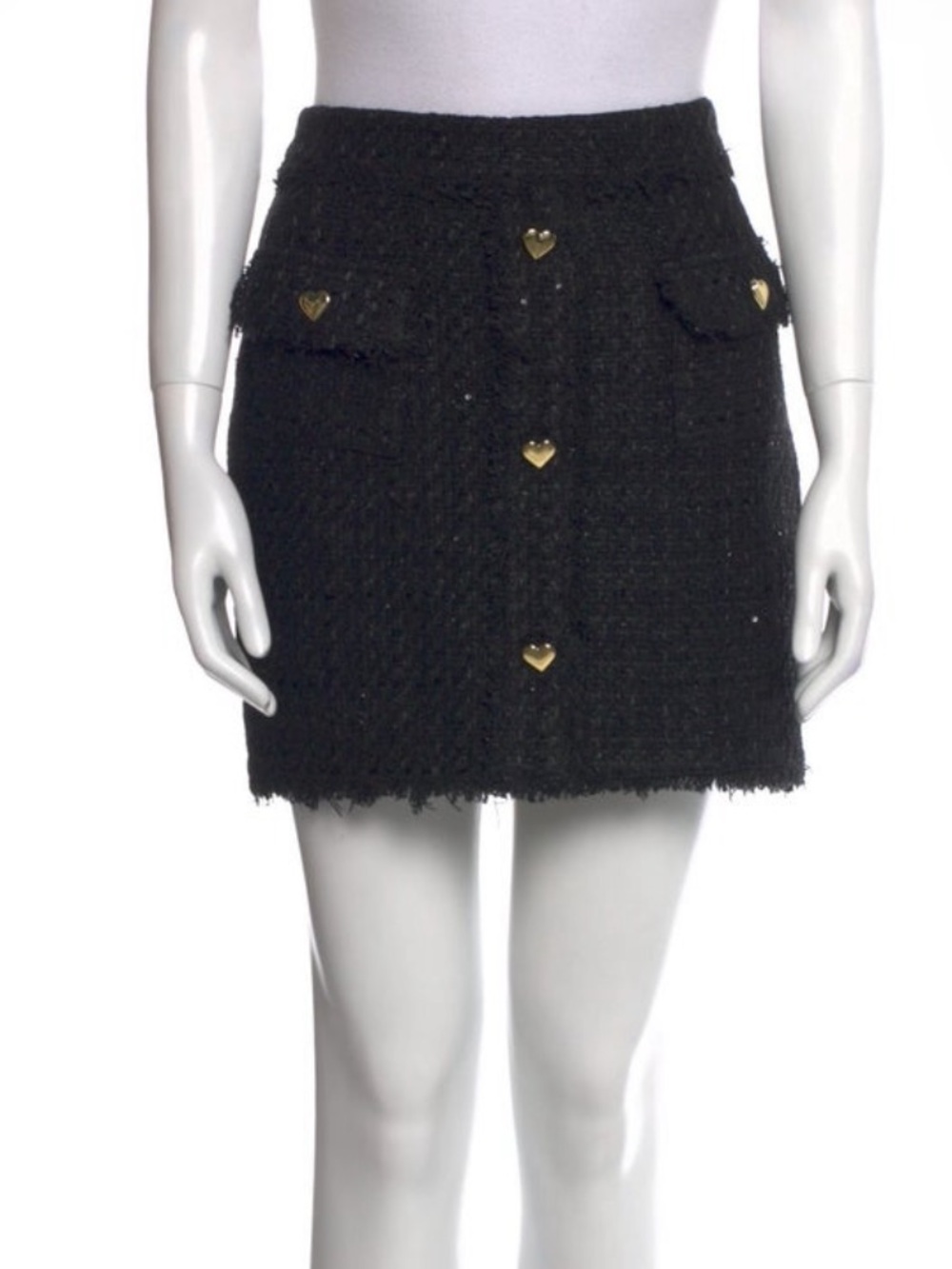 Generation Love Black Tweed Mini Skirt with Gold Heart Buttons